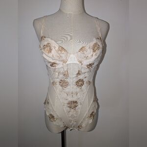 Stunning Viny Lace Bodysuit with Floral Embroidery